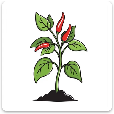 Hand drawn pepper plant with green leaves and red chili peppers sticker