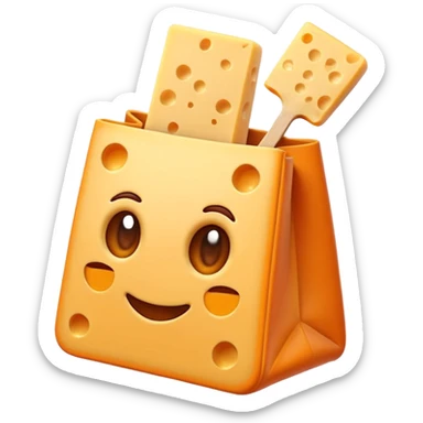 Emoji minimalista de una bolsa naranja de Cheese Tris estilo caricatura, con algunos palitos de queso visibles y líneas simples tipo emoji sticker