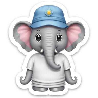 Un elefante que tenga una camiseta de fantastic con un gorro de cumpleaños feliz que sea tierno  sticker