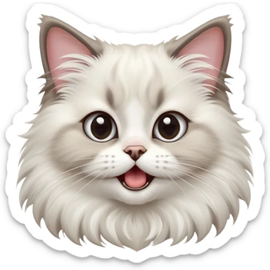 cinematic-adorable-big-eyed-fluffy-ragdoll-cat-portrait-emoji,-head-tilted-playfully-with-a-cute,-exaggerated-yawn,-white and grey fur,-simplified-yet-irresistibly-cute-features sticker