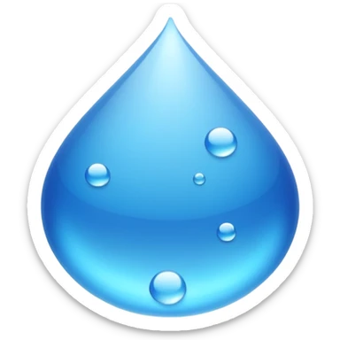 showing small blue water droplets floating gently in the air above a shiny surface, creating a fresh and slightly wet appearance — the surface has a soft reflective glow, representing humidity or moisture — clean, soft lighting and smooth rounded emoji design sticker