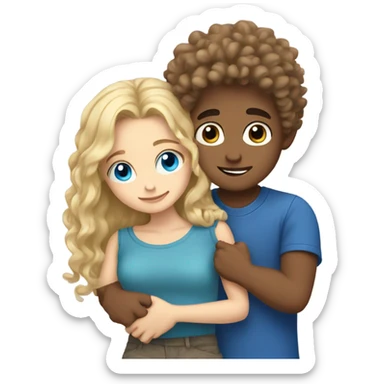 blonde blue eyed girl hugging mixed boy with curly brown hair sticker