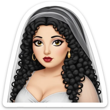 big plus size, arab, long black curly hair, baddie,pretty, makeup, lipgloss, black eyeliner, veil
 sticker