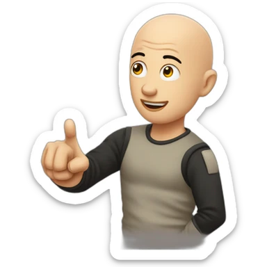 a bald, tattooed Rom is pointing at something with one hand sticker