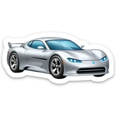 A low-profile futuristic car emoji made of polished silver chrome, wide body stance, smooth aerodynamic shape, glossy metallic surface, soft reflections, luxury swag aesthetic, minimal details, iOS emoji style, centered on clean white background, studio lighting sticker