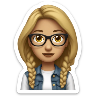 chica blanca con gafas, ojos marrones cabello largo negro, flaca, buen perfil, camiseta blanca y jean azul zapatos nike sticker