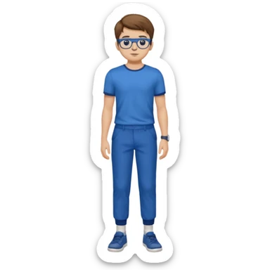 jeune homme garçon taille moyenne corpulence maigre cheveux chatain court yeux bleus lunettes photo de pieds en pantalon  sticker