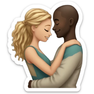 African 28 year old boy hugging a European 25 year old girl sticker