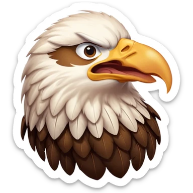 Cinematic Cute Yawning American Eagle Portrait Emoji, Head tilted slightly with a dramatic, wide-open yawn, showcasing a stately form with gently drooping feathers and sleepy, half-closed eyes, Simplified yet irresistibly adorable features, highly detailed, glowing with a soft, cozy majestic glow, high shine, relaxed yet expressive, stylized with a dash of whimsical aerial charm, soft glowing outline, capturing the essence of a drowsy yet affectionate American eagle that appears ready to stretch out for a nap! sticker