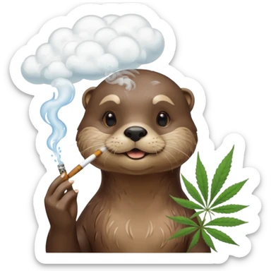 a female otter smoking a joint surrounded by marijuana fumes. a bit california hippy vibe sticker