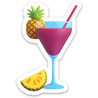 3D emoji style cocktail glass with burgundy drink and a pineapple wedge sticker