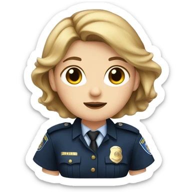 a girl with brown hair that is blond at the ends and wearing a police uniform sticker