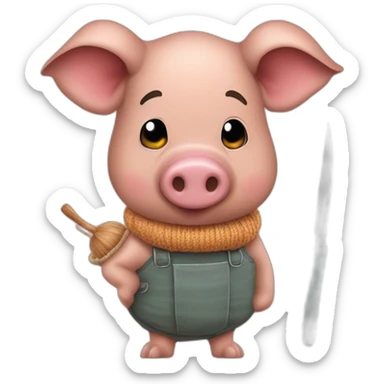 Génére moi sous forme réaliste un cochon d'inde de profil avec un pull roulé et un couteau de cuisine dans la main dans un style réaliste. sticker