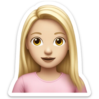 Girl with pale skin and with blond long  hair and  typing on pink MacBook   sticker