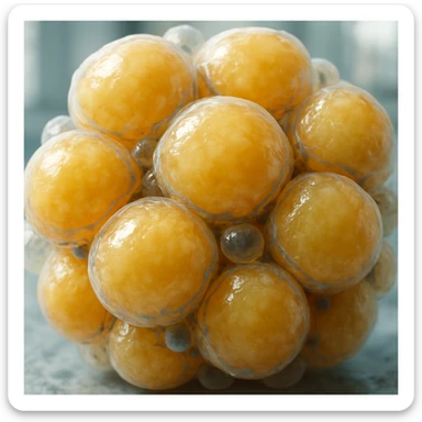 clustered adipocytes, hyper realistic 4K style, cellular details, clinical atmosphere, natural light sticker