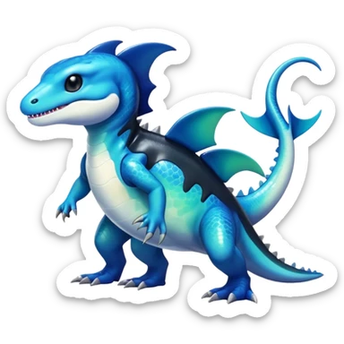 white blacks colorful gradient shiny glossy Fakémon-Digimon-orca-reptile-dragon-lizard-creature-hybrid (full body) sticker
