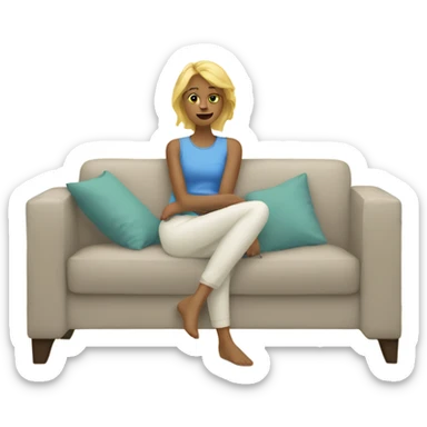 a blonde woman resting on a sofa in the living room sticker