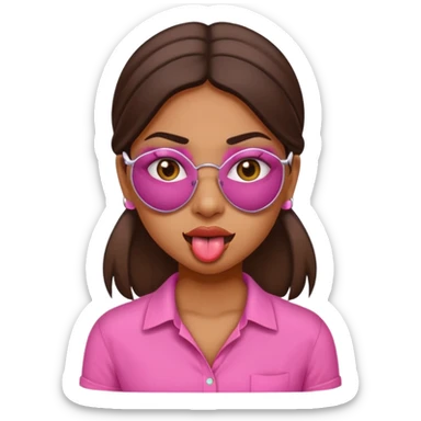 make a tongue sticking out expression for this indian girl that has under eye patches sticker