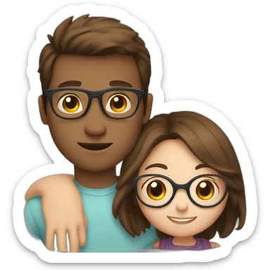a girl with brown hair in glasses hugs a guy with brown hair sticker