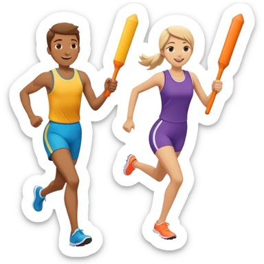 No that looks like a sword fight.  Make two people in a relay race with one large bright baton passing it from one person to the next while running and smiling. One needs to be running behind the other in the same direction. Better now one baton being handed of.  Nope  sticker