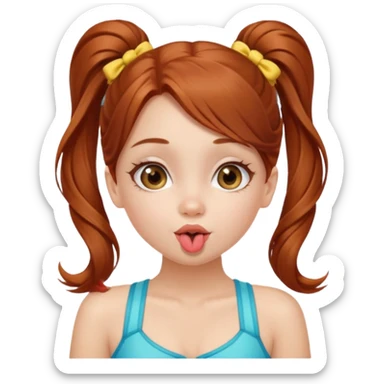 A cute ukrainian girl, with long auburn hair two side ponytails, in a bathing costume, she's blowing a kiss. sticker