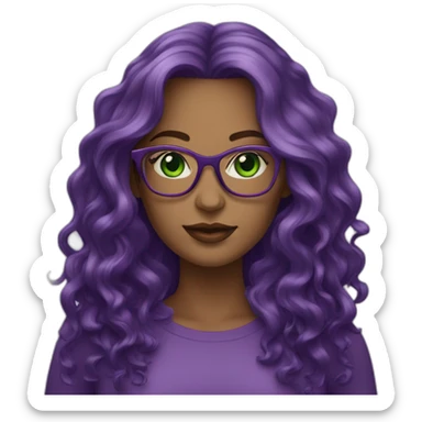 White-curvy-woman-purple-long-wavy-hair-green-eyes-square-glasses sticker