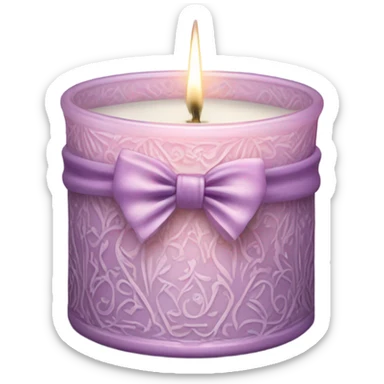 A soft pink candle in an ornate lavender glass holder, tied with a delicate satin bow. sticker