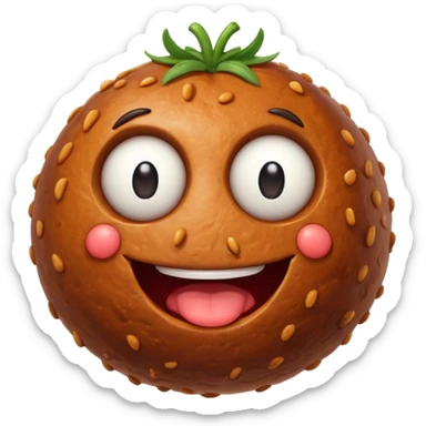 a giant meatball with googly eyes and a smile sticker