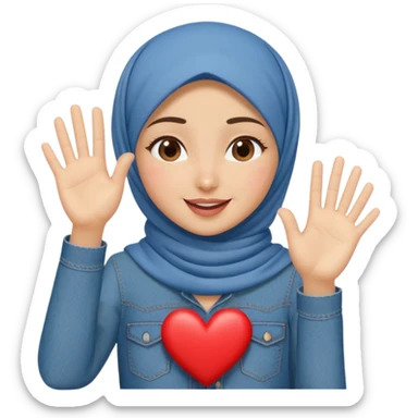 Turkish beautiful finish Konya girl denim hijab and heart dress and wink her hand goodbye  sticker