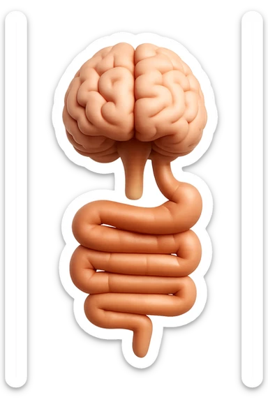 emoji stile iphone in 3d di cervello e intestino collegati verticalmente, iperrealistico 4k sticker