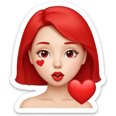 Emoji, girl's face blowing a kiss, puckered lips, small heart sticker