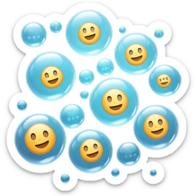 3D iPhone style emoji of free-floating bubbles, scattered randomly in the air, translucent and shiny, various sizes, not contained in any circle, isolated on white background, soft shadows, high detail,  sticker
