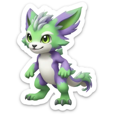 Cute cool green white purple animal hybrid Fakemon full body sticker