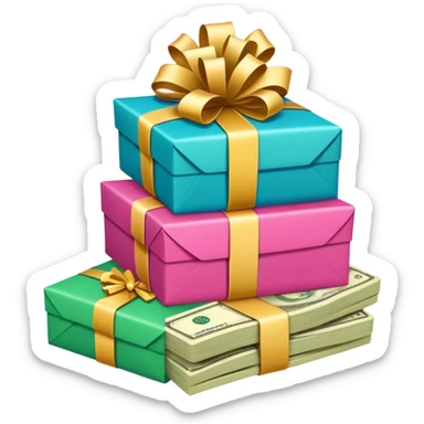 Gift Exchange: A small stack of wrapped gifts or Eidiya (money envelopes) placed on a table to symbolize Eid traditions. sticker