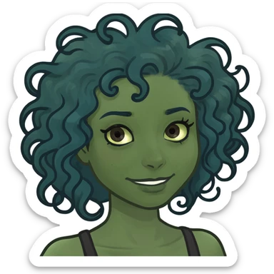 a black girl emoji with curly midnight blue hair and brown eyes sticker