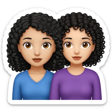 2 girl best friends. One who is African american with black hair and dark brown eyes. one who is white with curly dark brown hair and dark brown eyes. sticker