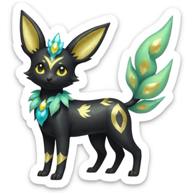 Multicolored sparkly pastel dark iridescent light pale gloomy spooky realistic pretty cool elegant realistic floral exotic Trico-Bolthund-Electrike-Luxray-Umbreon-Leafeon-hybrid, full body sticker