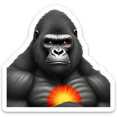 strong Gorilla , Red Sun , rays of sunshine,  sticker