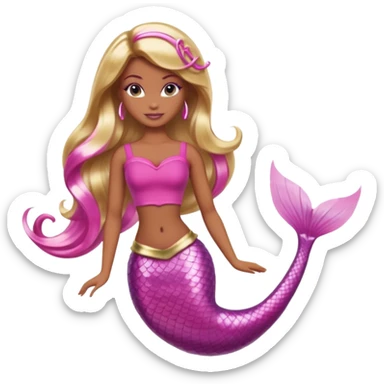 Brown skin blonde hair barbie mermaid with pink tail and pink highlights in hair  sticker