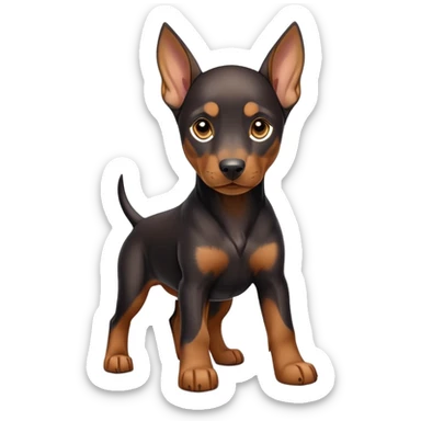 cinematic-noble-doberman puppy-full body-emoji on all fours,-poised-and-regal,-with-a-strong,-athletic-build-and-a-lustrous,-well-groomed-black and tan fur,-deep-set-soulful-brown-eyes,-simplified-yet-sharp-and-sophisticated-features,-highly-detailed, sticker