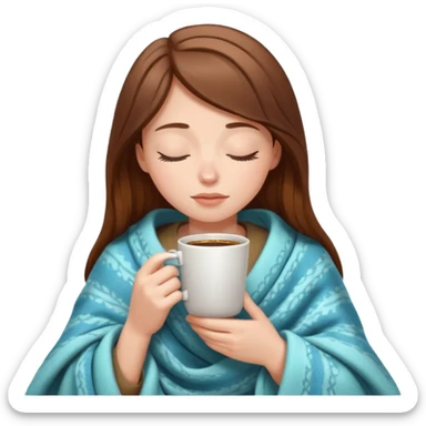 brown-haired white girl inside a blanket sipping coffee eyes closed sticker