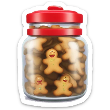 Realistic glass cookie jar with red lid full of gingerbread cookies isolated.  sticker