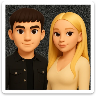 Slightly increase the volume of the upper body of the girl, separate the girl and the boy from each other, and make the skin color the same for both characters. Maintain the cartoonish 3D style in the image. sticker