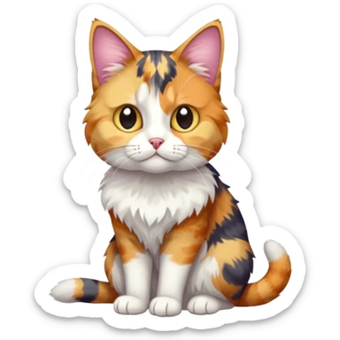 full body anxious looking colourful calico tabby cat with disproportioned head to body with fully white front legs sticker