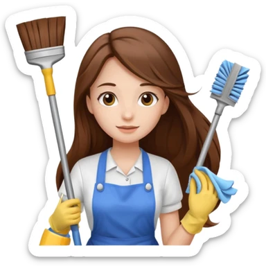 beautiful girl with long brown hair cleaning sticker