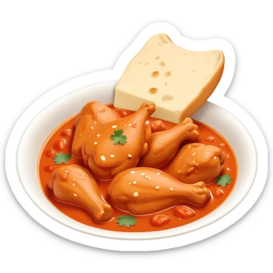 Cinematic Realistic Butter Chicken Dish Emoji, depicted with tender chicken simmered in a creamy tomato‚Äêbased sauce rendered with rich textures and dynamic, appetizing lighting. sticker