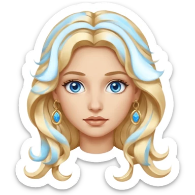 Attractive Greek woman with a wide face, baddie look, Long wavy blonde hair and gold hoop earrings and blue eyes sticker
