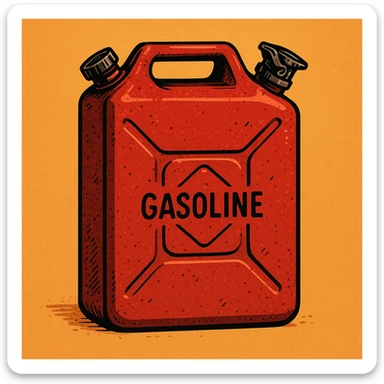Сгенерируй мне канистру бензина  на однородном фоне в стиле чуть чуть  комикса. Канистра стоит четко прямо sticker