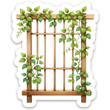 A delicate vine plant climbing a wooden trellis, painted in watercolor with soft gradients and organic details.
 sticker