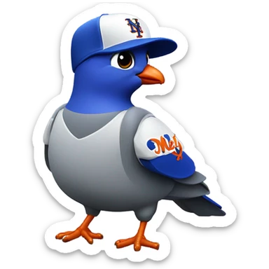 Pigeon with a New York Mets uniform sticker